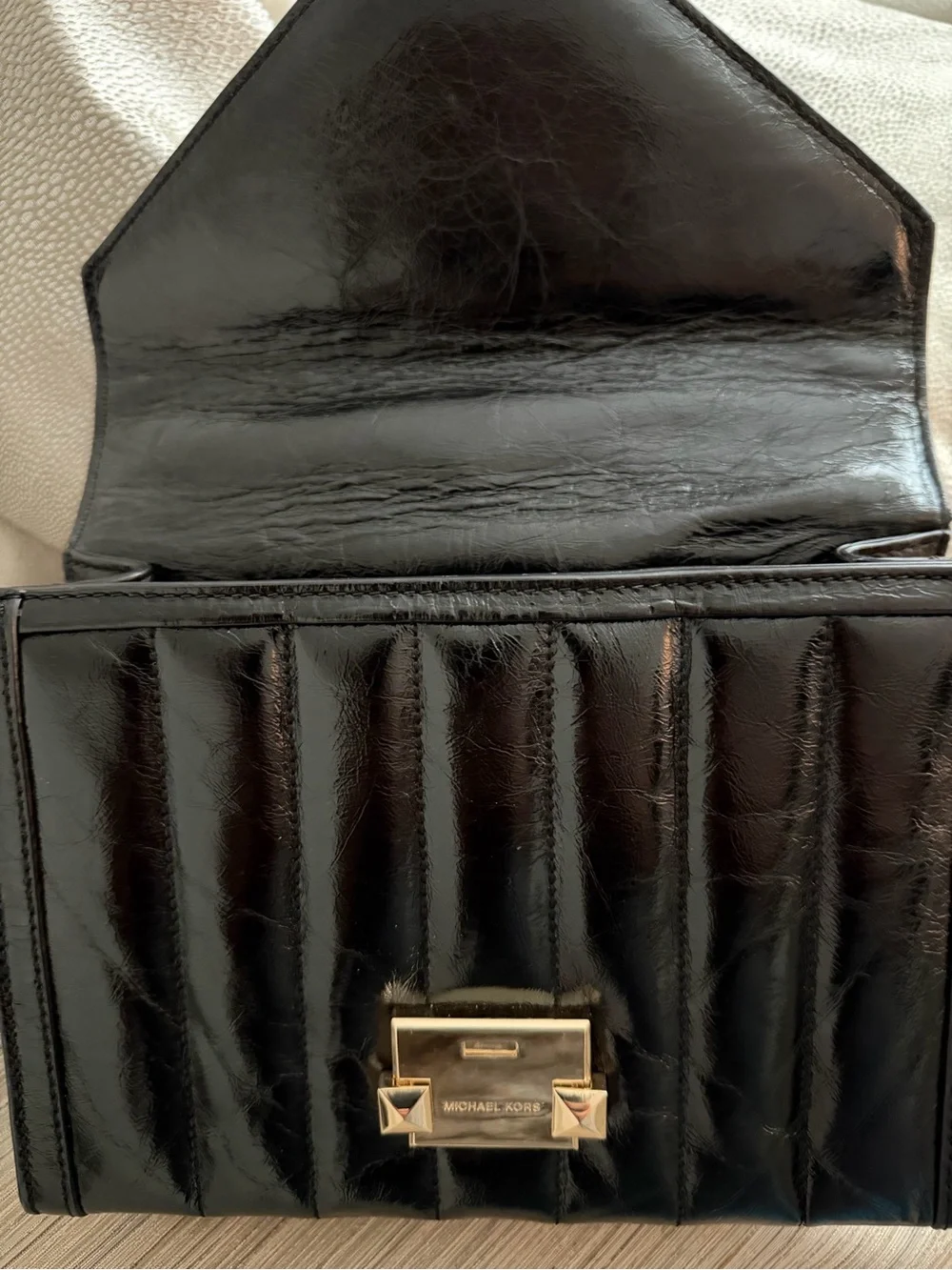 Michael Kors Black Quilted Leather Shoulder Bag with Gold Chain